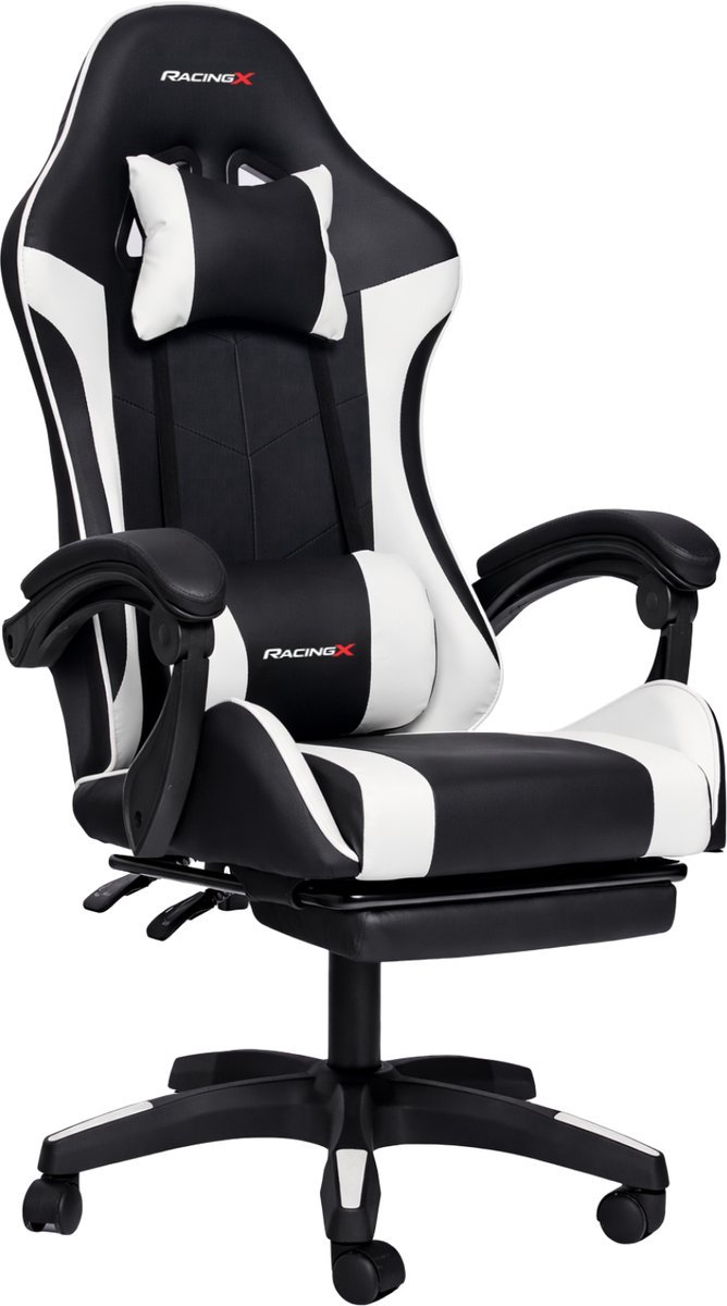 Gamestoelenland RACINGX Gamingstoel Ergonomisch met Voetsteun Zwart/Wit - Gamestoelenland - €69,99