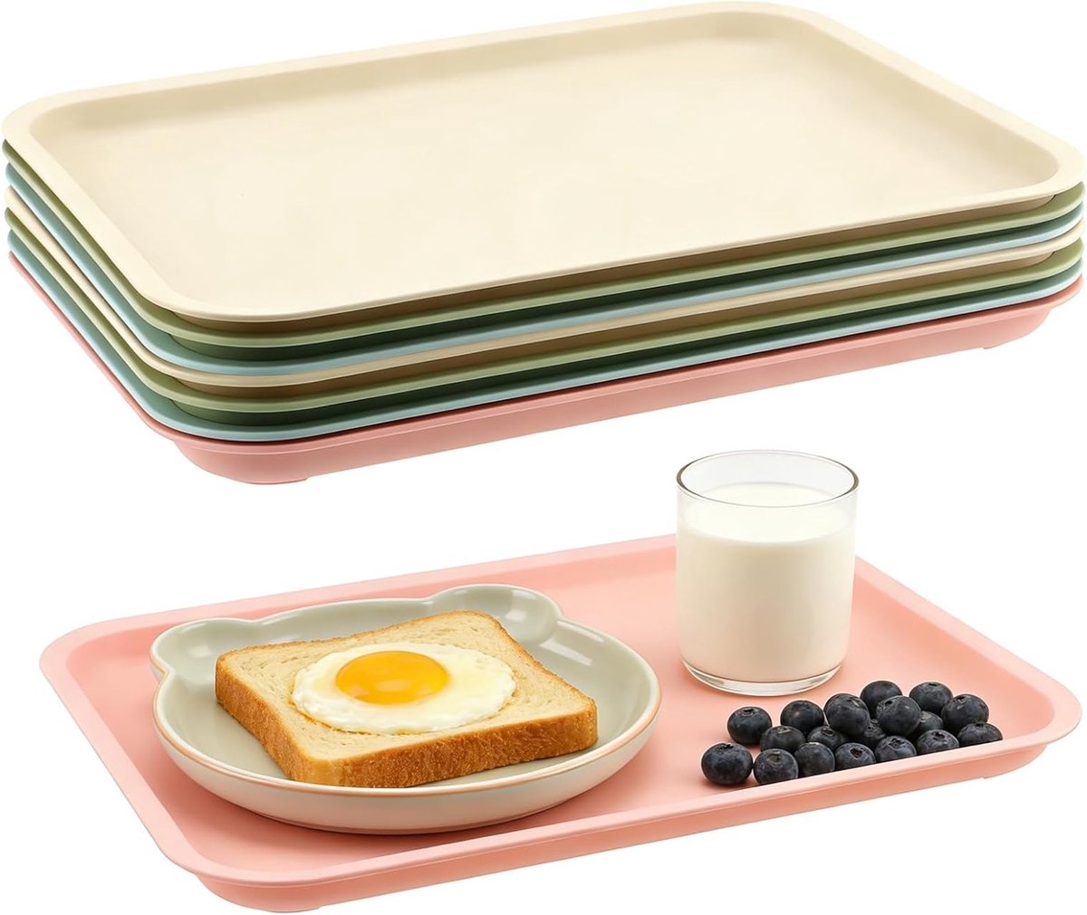 Set van 8 Kleurige Plastic Dienbladen 36,5 x 26,5 cm - Rectangulaire Serveerschalen voor Ontbijt, Feest en Picknick