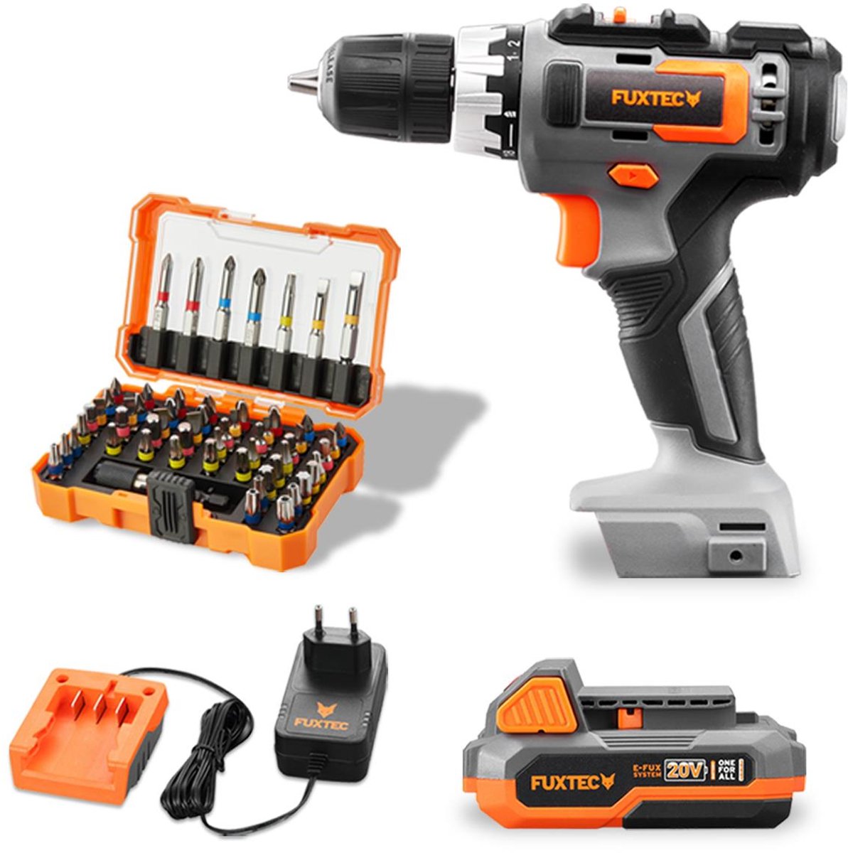 20V accuschroevendraaier - FUXTEC - FX-E1BS20 en bitset