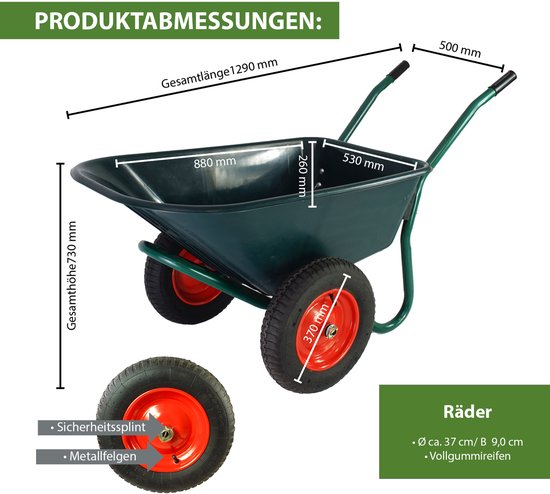 2-wiel kruiwagen 100 L 160 kg Tuinkruiwagen Pneumatische wielen Stalen velg Kantelbare kunststof bak van Merkloos	 — afbeelding 5
