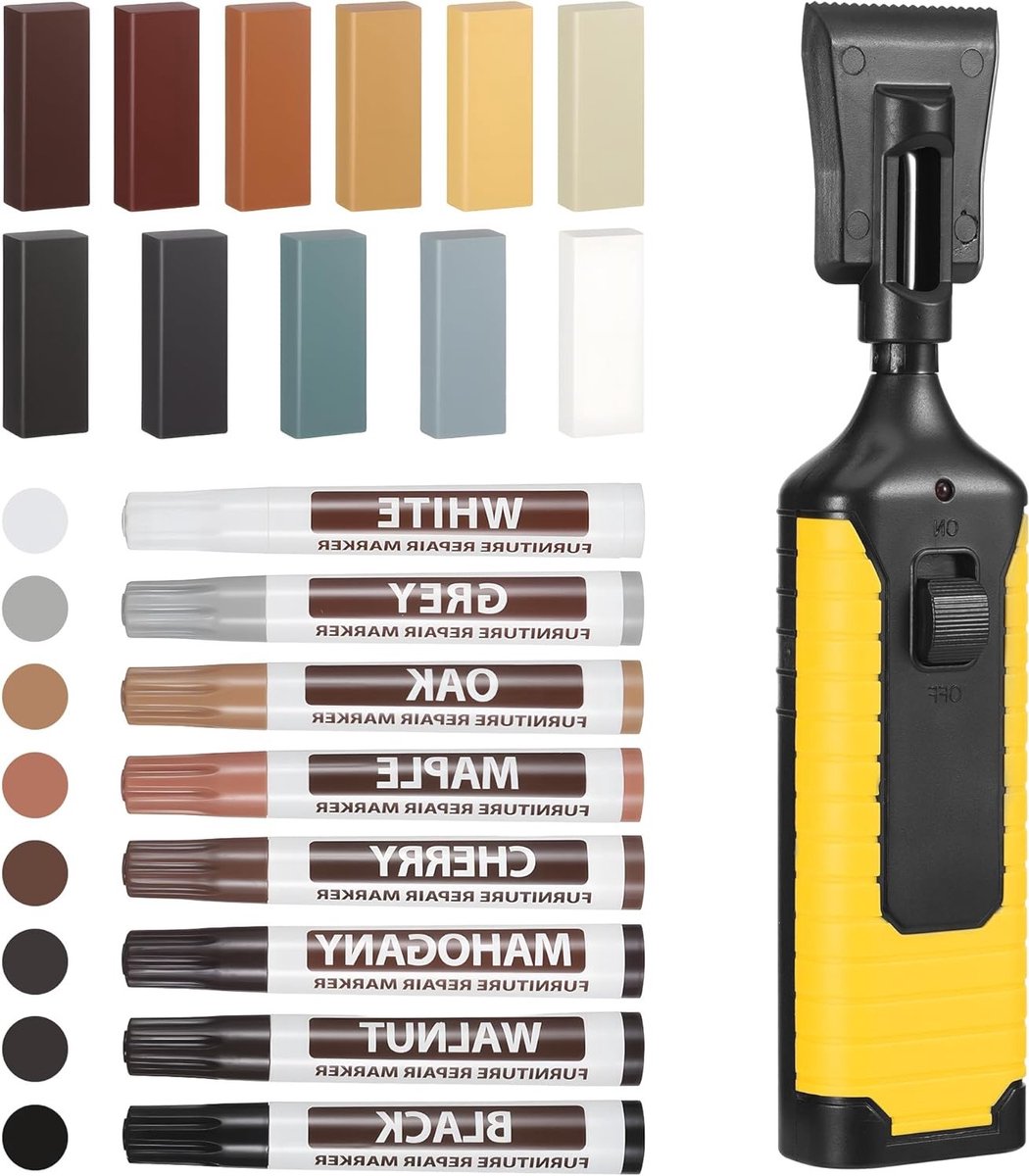 Complete Reparatieset voor Laminaat en Parket met 11 Kleuren, 8 Herstelpennen en Oplossingen voor Krassen op PVC en Vinylvloeren