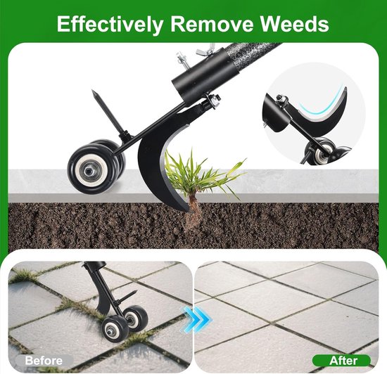 Onkruidverwijderaar - Haak onkruidverwijderaar - 2-in-1 onkruidverwijderaar - met wielen - Onkruidsteker - Onkruidtrekker - Garden Weeder - Tuingereedschap - Tuinonderhoud & Opruiming - voor bestrating, terrassen, opritten, stoepen en tuinen - zwart van Merkloos	 — afbeelding 2