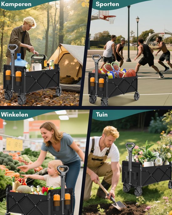 MIRA® Bolderkar Opvouwbaar Luchtbanden - Bolderkar Opvouwbaar - Bolderkar Kinderenvervoer - Zwart - 72cm x 48cm x 95cm; 4.94kg van Merkloos — afbeelding 3