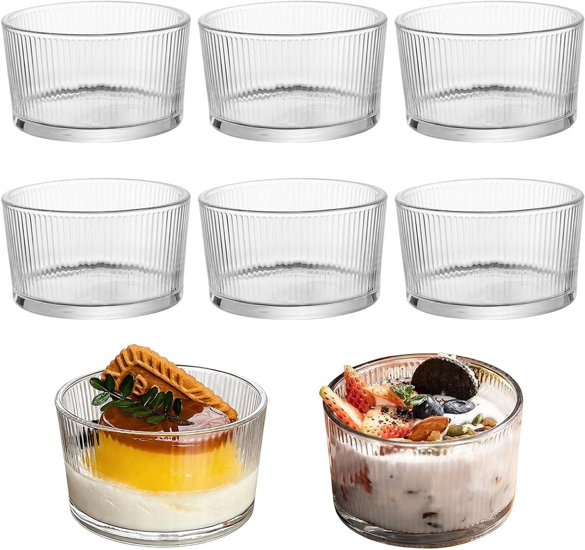 Set van 8 Transparante Glazen Dessertkommen van 200 ml voor Tiramisu, Panna Cotta en IJscreme, Ideaal voor Pudding en Zoete Gerechten