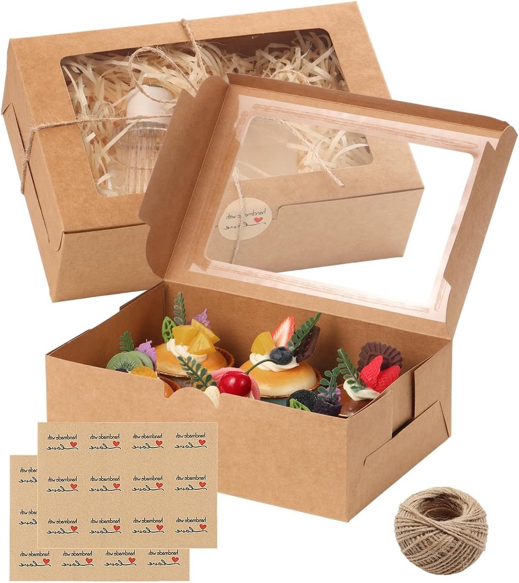 20 Stuks Kraft Cupcake Dozen met Venster, Herbruikbare Kartonnen Dozen voor Cupcakes, Muffins en Traktaties, Ideaal als Cadeau voor Thuisbakkers en Bruiloften