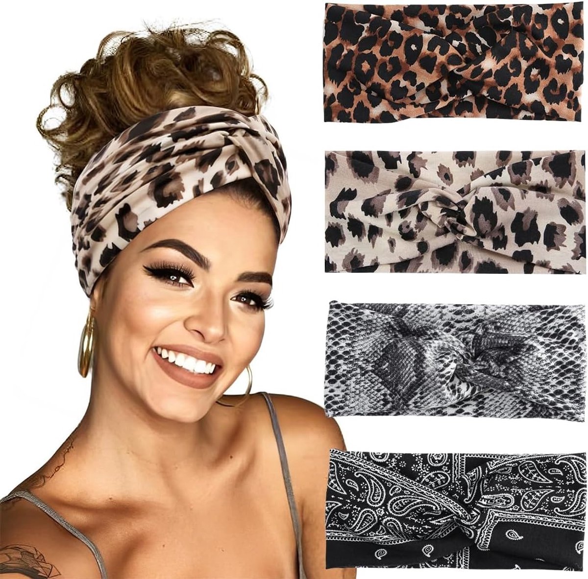 Set van 4 Elastische Haargeluiden in Vintage Boho Stijl voor Yoga en Sport - Multi-kleurige Haaraccessoires voor Dames