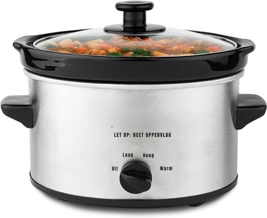 RUX® Slowcooker met timer - Slowcooker - Crockpot - Zilver - 25cm x 25cm x 20cm