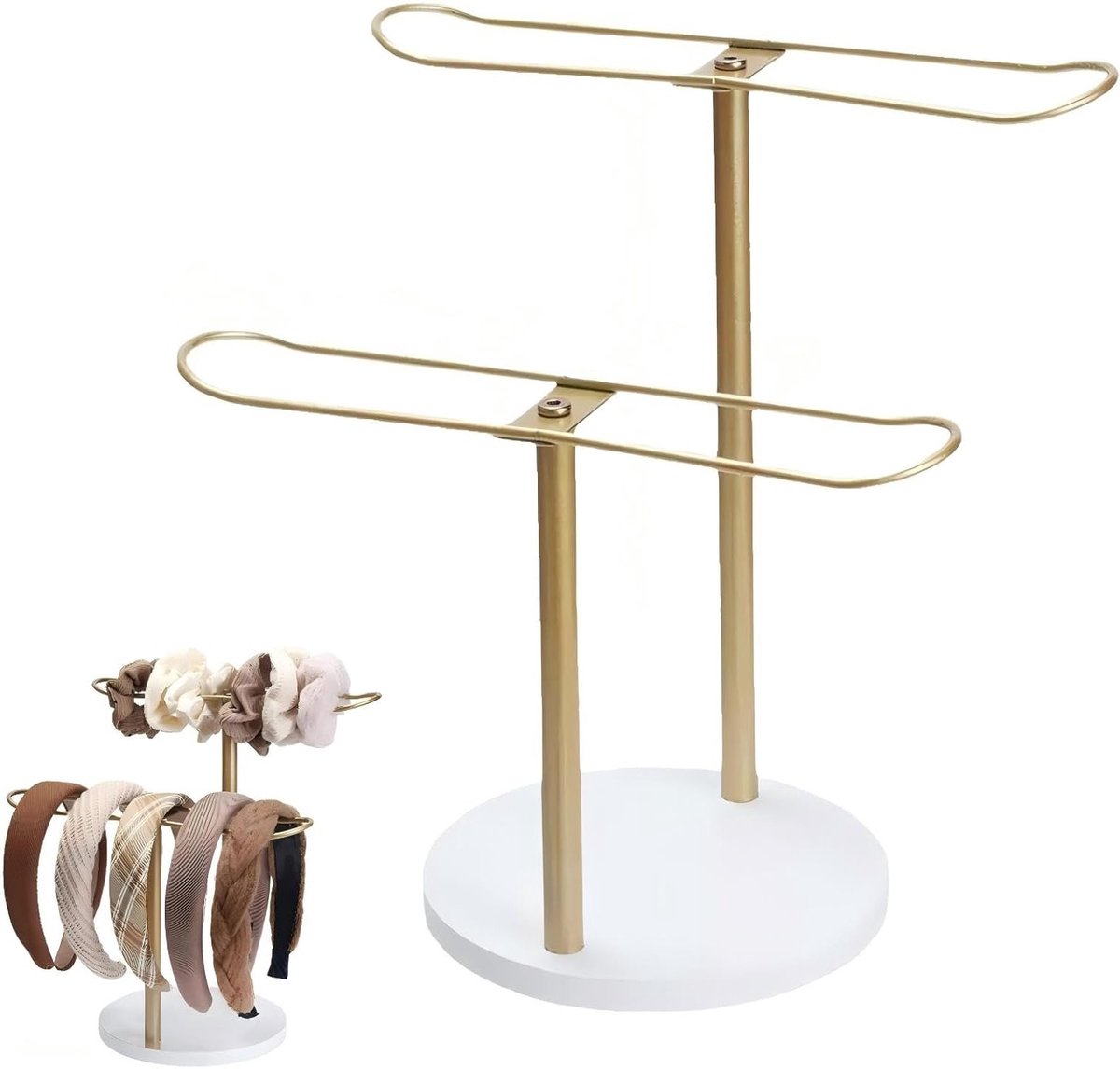 Sieraden Organizer met Twee Niveaus, Metalen Stand voor Haaraccessoires, Haarbanden en Armbanden Opslag