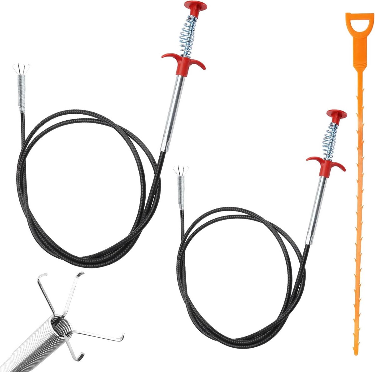 Set van 2 Flexibele Grijpers voor het Reinigen van Afvoeren, Toiletten en Keuken, 2m en 90cm, Ideaal voor Moeilijk Bereikbare Plaatsen