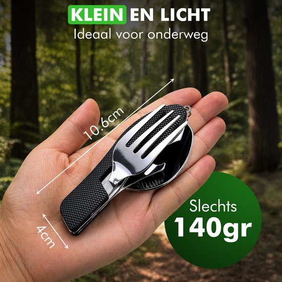 Travelhawk Campingbestek - Inklapbaar - Roestvrij Staal - Vork, Lepel, Opener en Mes - 4-in-1 - Surival van Merkloos — afbeelding 4