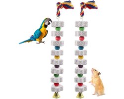 Set van 2 Grote Vogel Knaagspeelgoed, Beak Whetstone, Tandverzorging voor Papegaaien, Geschikt voor Parkieten en Kaketoe, Met Hangkoord en Knaagsteen