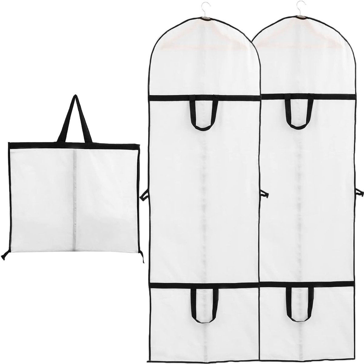 Hoge kwaliteit transparante kledingzakken van ademend materiaal voor kostuums, jurken en jassen - 2 stuks, 60 x 180 cm, ideaal voor kledingopslag en bescherming