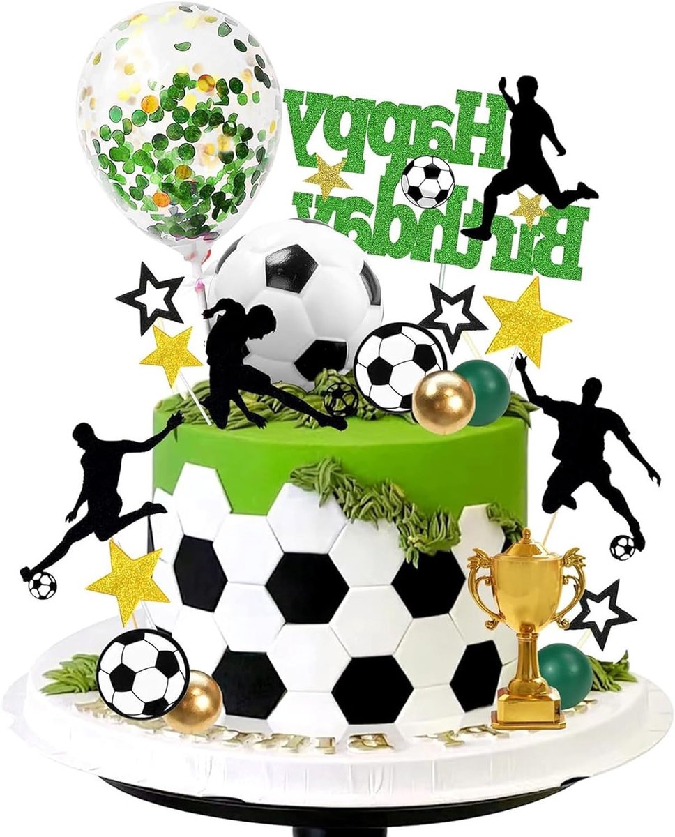 Voetbaltaartdecoraties - 31 Stuks Voetbal Toppers voor Verjaardagsfeestjes, Sportthema Taart en Cupcake Versiering voor Kinderen en Mannen