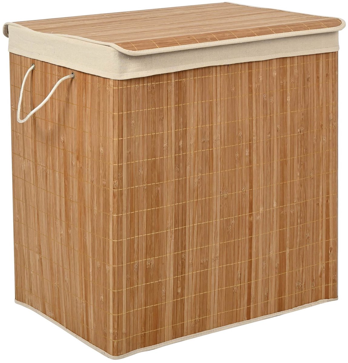 BEGRYF - Wasmand - bamboe en stof - met deksel - 60x40x61,5 cm