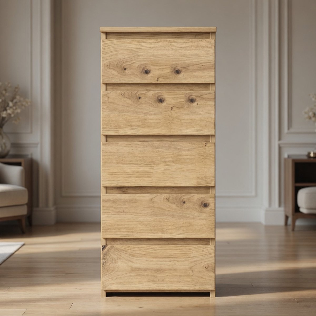 Smalle Commode met 5 Laden – 40 cm Breed – Mobili Bella – Artisan Eiken Design – Multifunctionele Ladekast voor Slaapkamer, Hal & Woonkamer – Modern Highboard Opbergkast – 92 cm Hoog