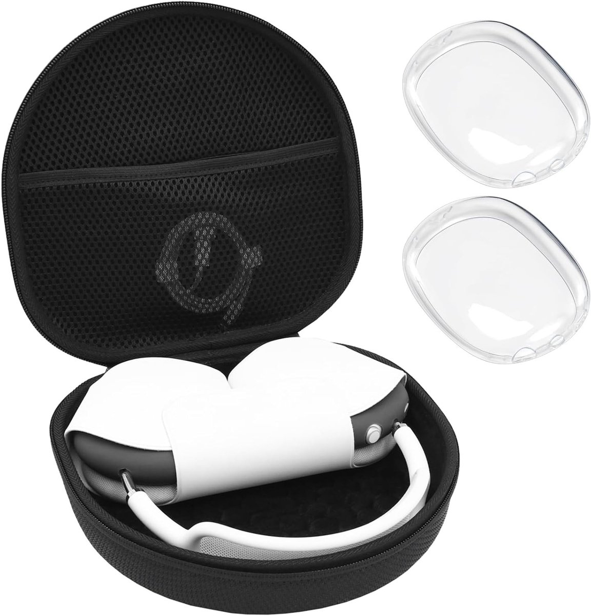 Duurzame Hard Case voor AirPods Max, Reisopbergtas voor Hoofdtelefoon met Siliconen Oorkussen en Mesh Vak, Beschermende Opbergtas voor Draagbare Opslag - Zwart