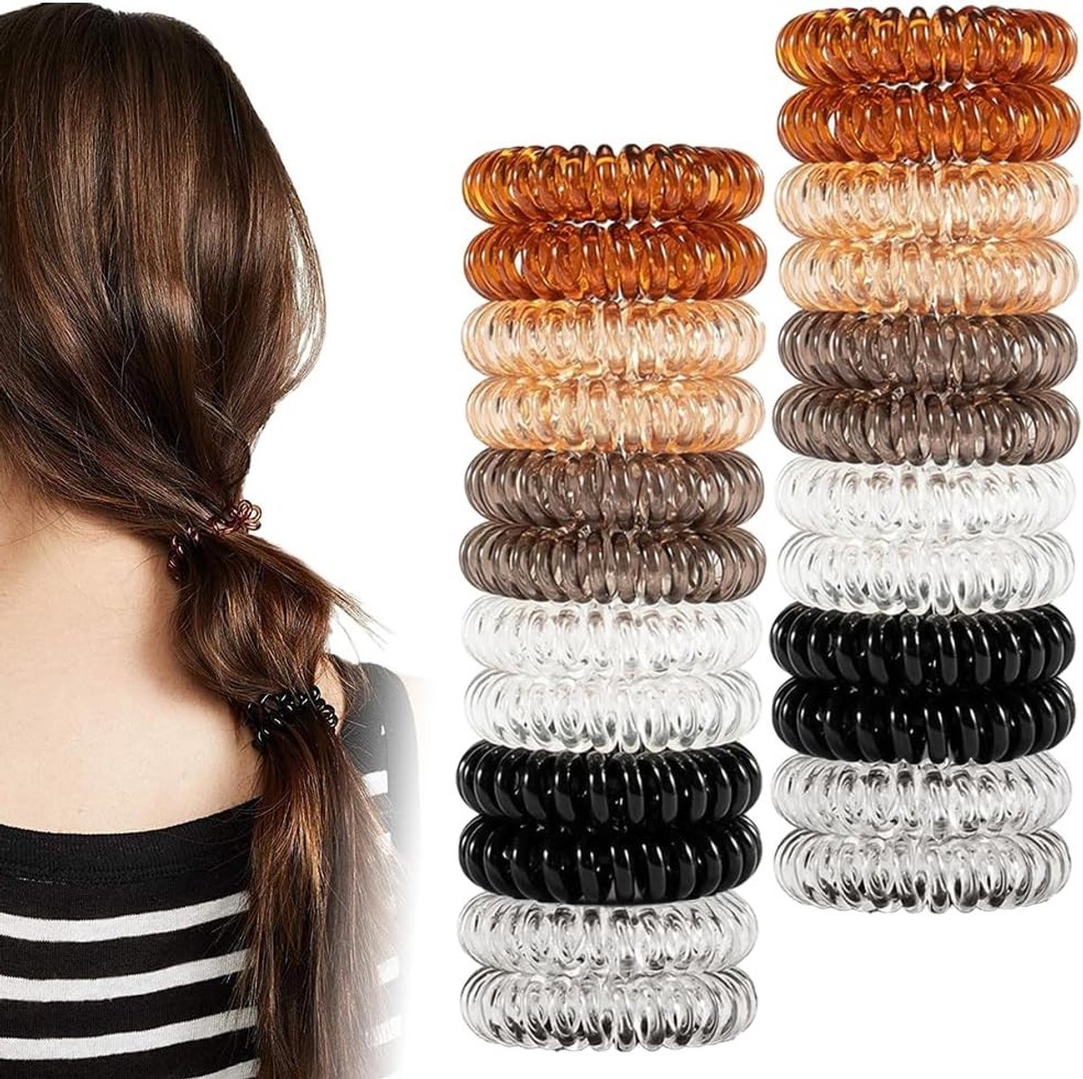 Kleurige Spiralen Haarbanden, 24 Stuks, Elastische Ponytail Houders, Geen Sporen, Ideaal voor Alle Haartypes