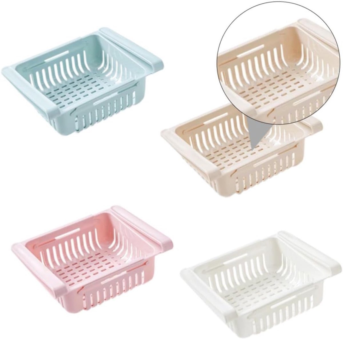 Uittrekbare koelkast-opbergdoos, koelkastladen, instelbaar opbergrek, organizer, koelkastopbergdoos (4 stuks)