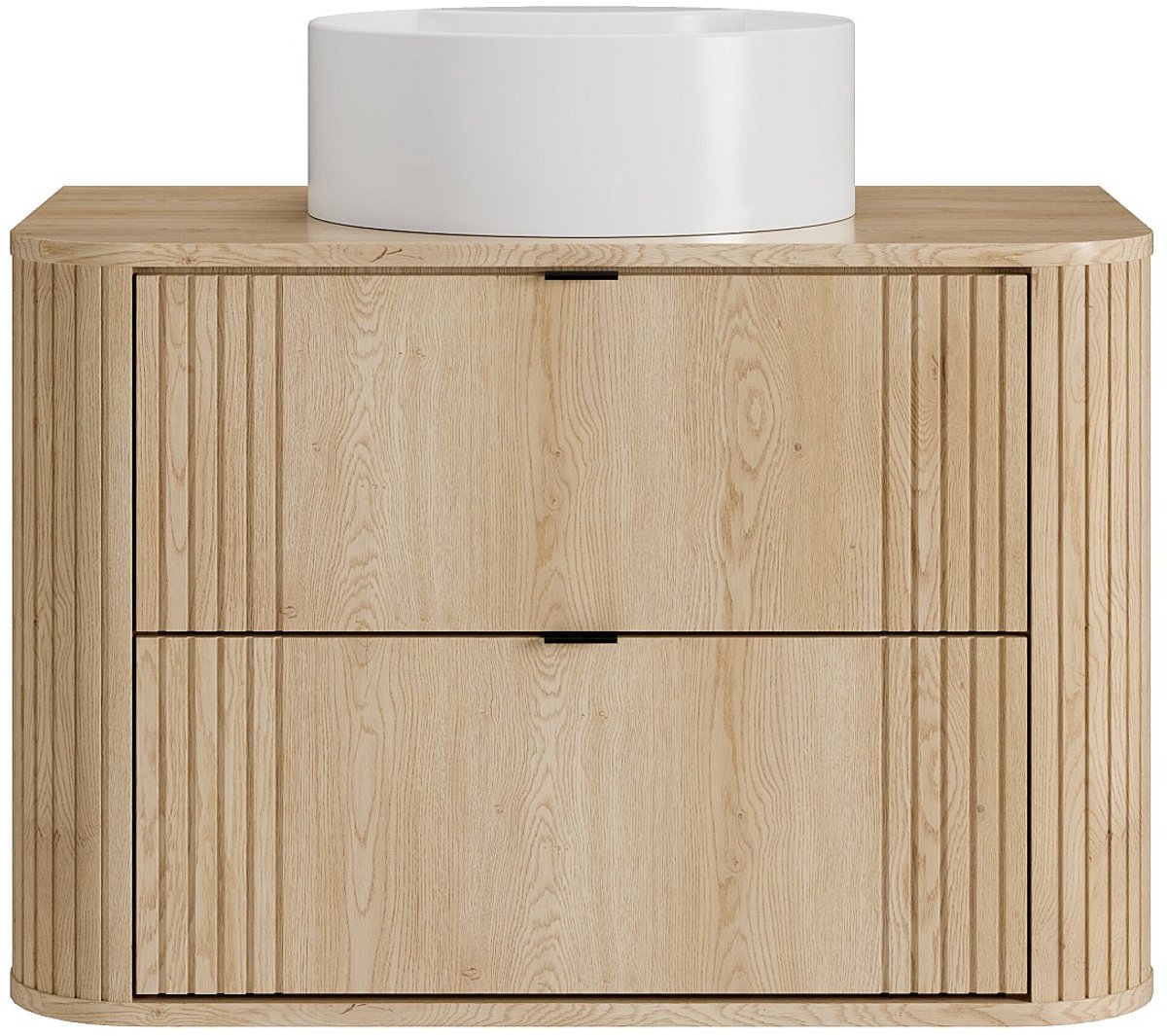 Vente-unique Zwevend badkamermeubel met ronde opzetwastafel en kolomkast - Licht naturel - 80 cm - FILOR