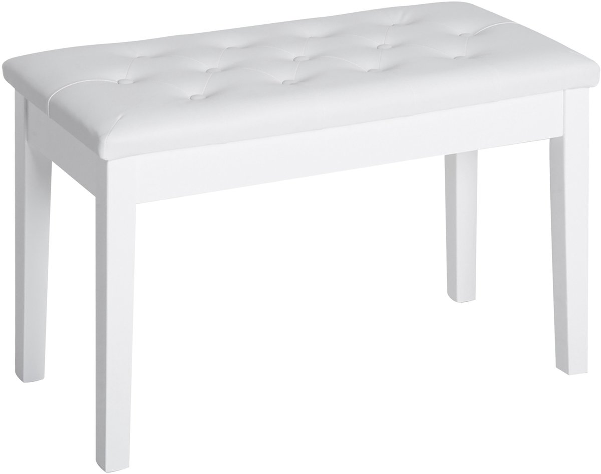 HOMCOM-Klavierhocker-Gummiholz, Kunstleder-76L x 36B x 50H cm-Weiß