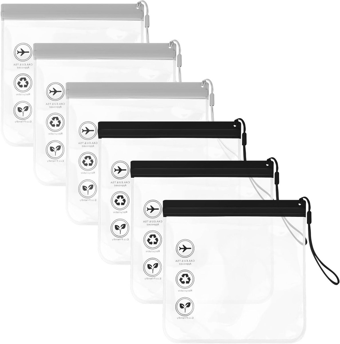 Vloeistofzakjes voor het vliegtuig - Set van 6 - 20x20 cm - Transparante reisoplossing voor vloeistoffen en cosmetica