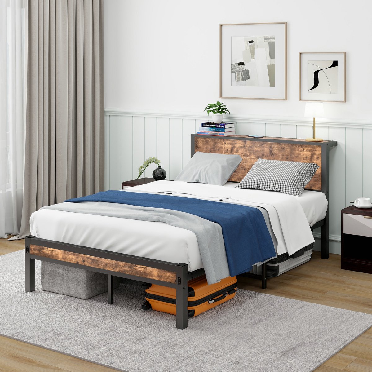 VVBV Bed met Opbergruimte 120x200 cm met Opbergruimte, Opberghoofdbord - Metaal Bruin