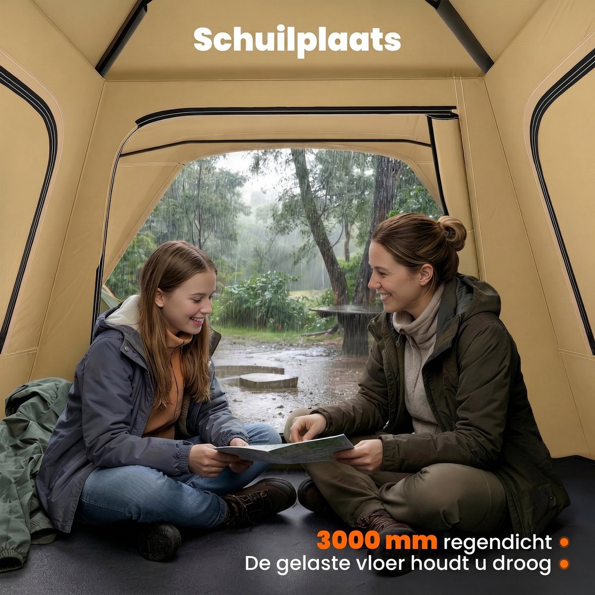 Familietent - 2-3Personen - Kampeertent - Camping Tent - Inclusief waterdichte regenhoes (3000 mm) en opbergtas - Snel Opzetbaa - Voor Camping & Outdoor - UV-bestendig - 240x240x160cm - Khaki – foto 4