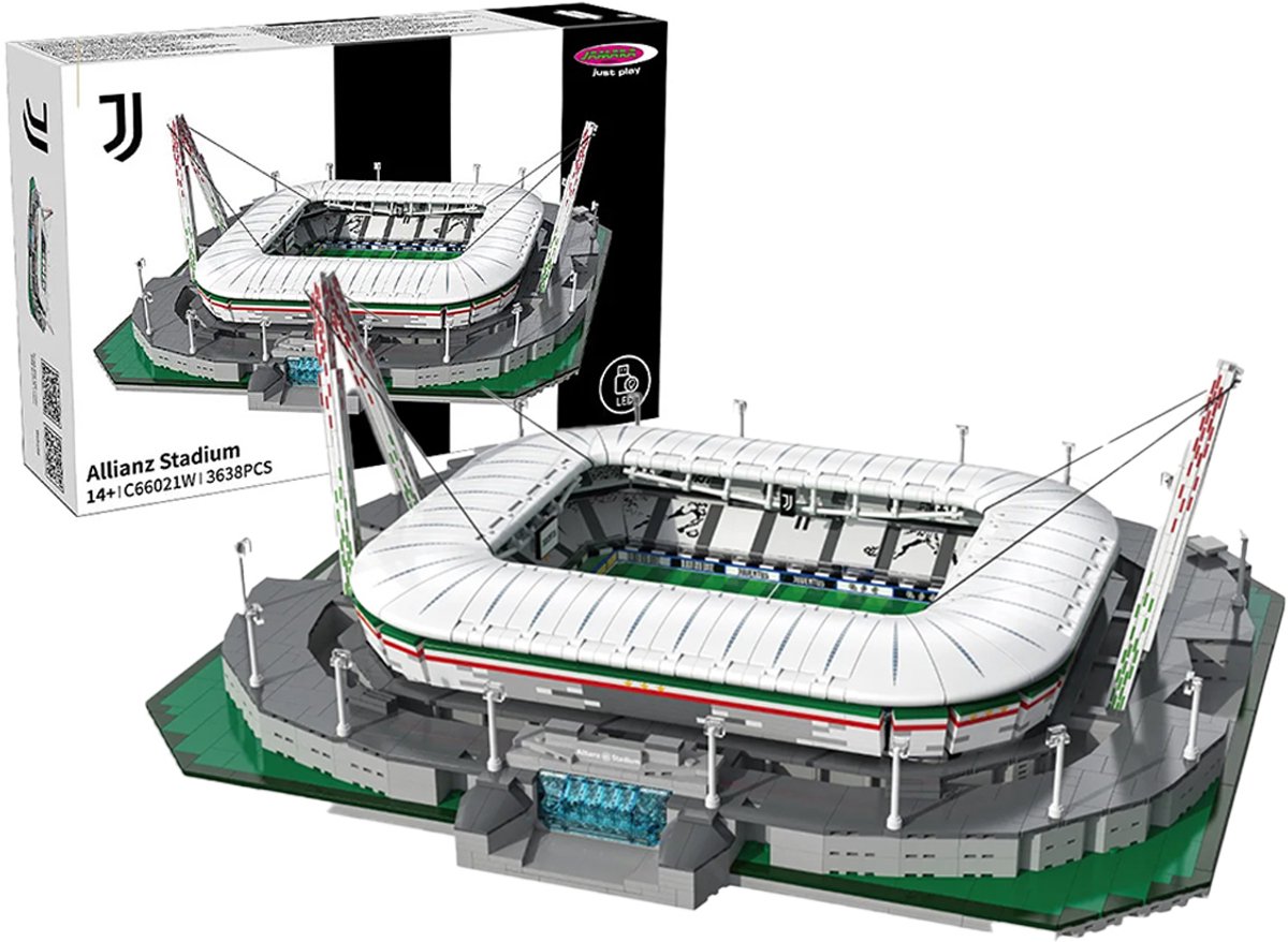 Jamara Constructiespeelgoed - 402905 - CaDA Bricks - Juventus - Allianz Stadium met LED - Voetbalstadion Bouwstenen set - 1:410