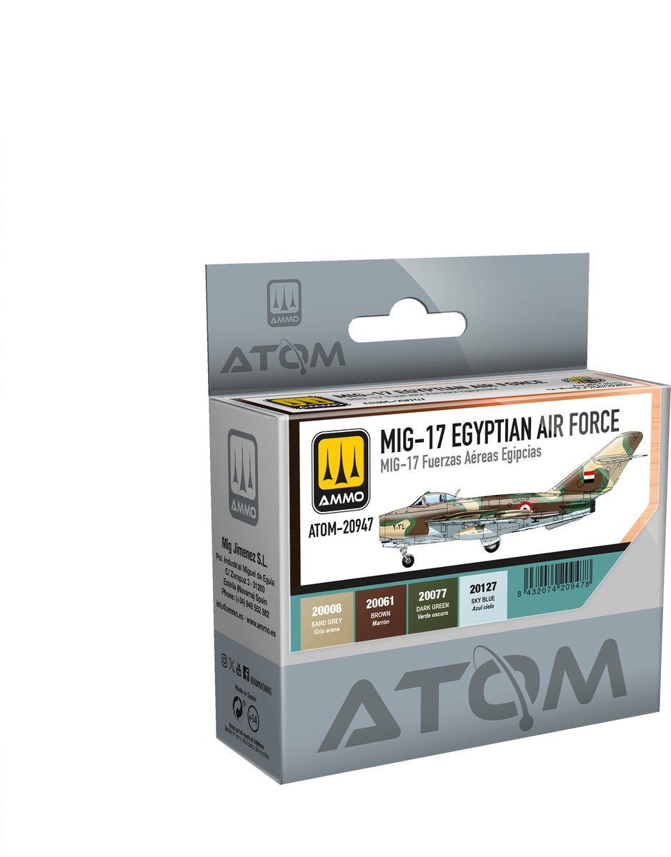 AMMO by Mig Jimenez Hobbyverf Acrylverf - MIG 20947 ATOM - MiG-17 Egyptische Luchtmacht Kleurenset - Acryl Set 4x20ml Verf set - 4x 20 ml