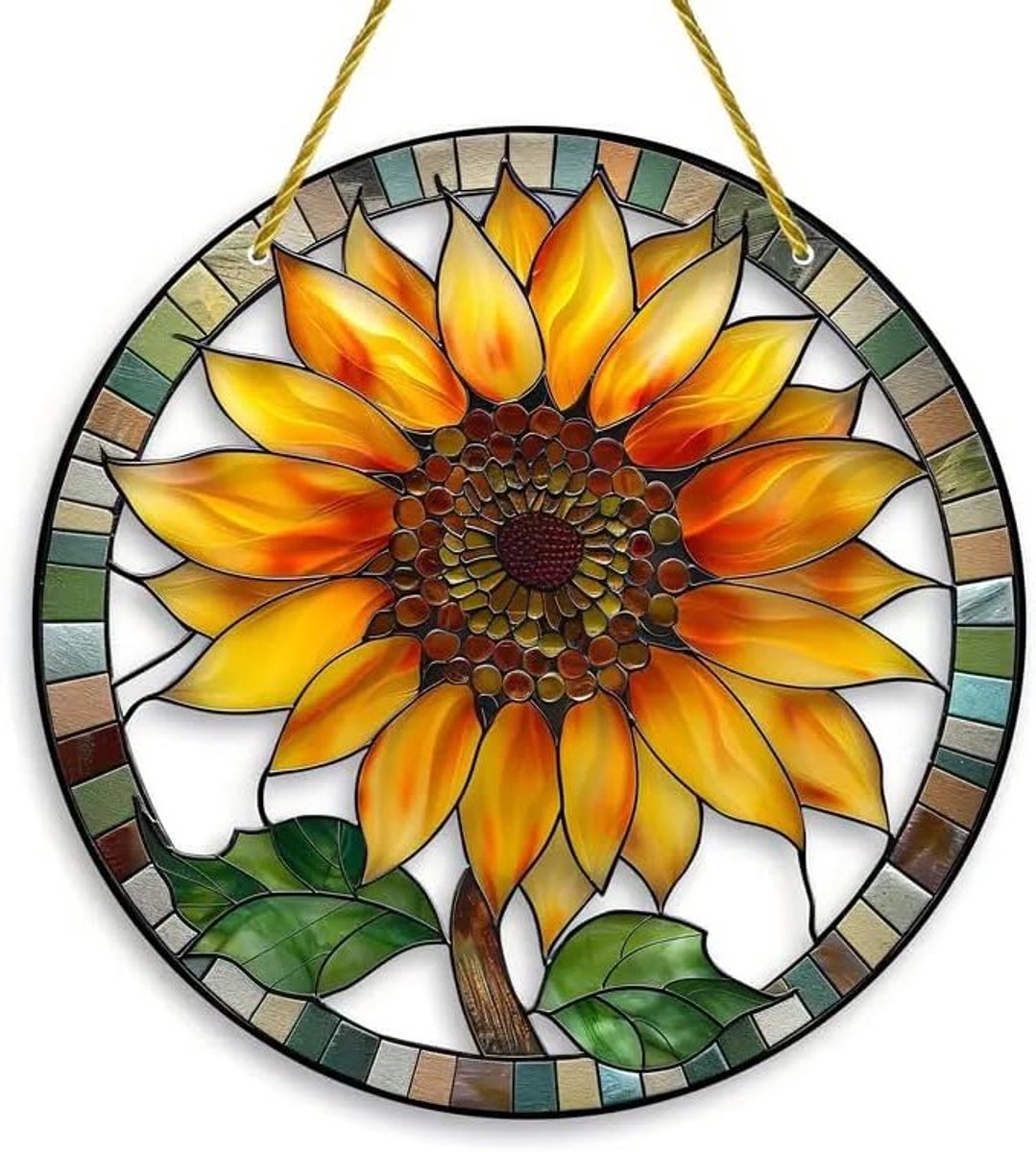 Kleurrijke Zonnebloem Geveldecoratie van Gebrandschilderd Glas voor Raam, Wand- en Tuinversiering, Perfect als Verjaardagscadeau en voor Binnen- en Buitengebruik