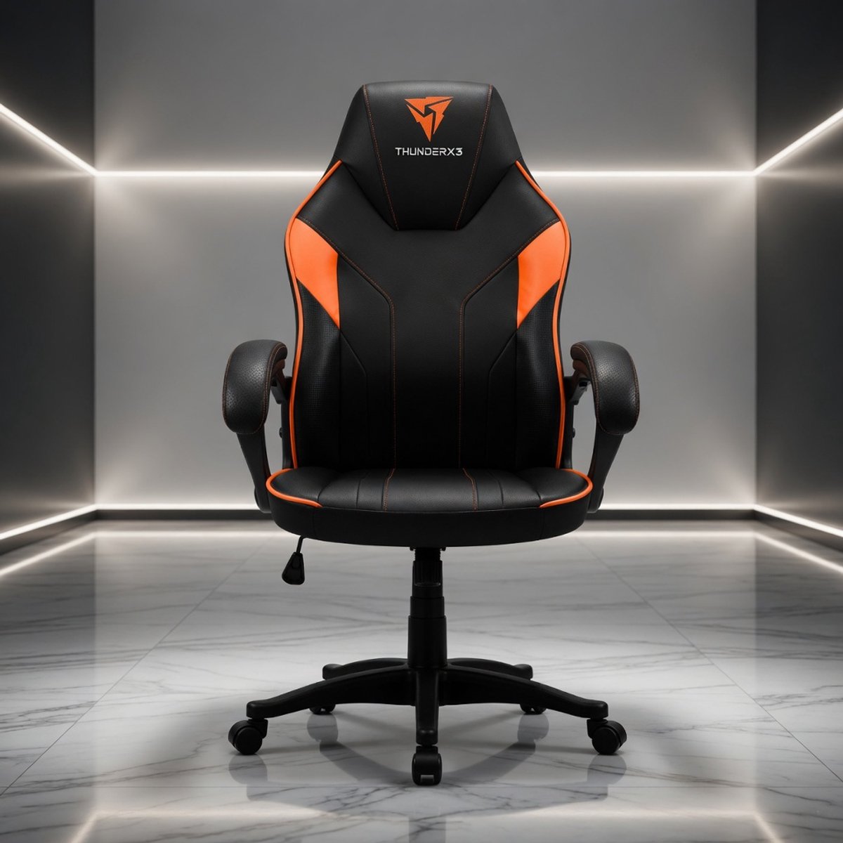 Ergonomische Gamingstoel Pro EC1 – Mobili Bella Gaming Bureaustoel met Air Tech Ademend Design, Kunstleer Carbon Look, Verstelbare Comfort Rugsteun en Gewatteerde Armleuningen – Zwart/Oranje