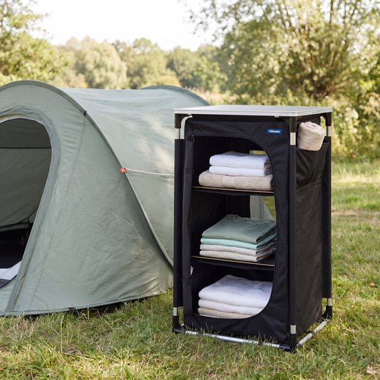 Campingkast - Aluminium Frame - 3 Lagen - Verstelbare Poten - Zijvakken - Inclusief Draagtas - Zwart- Tristar CU-0809 — afbeelding 5