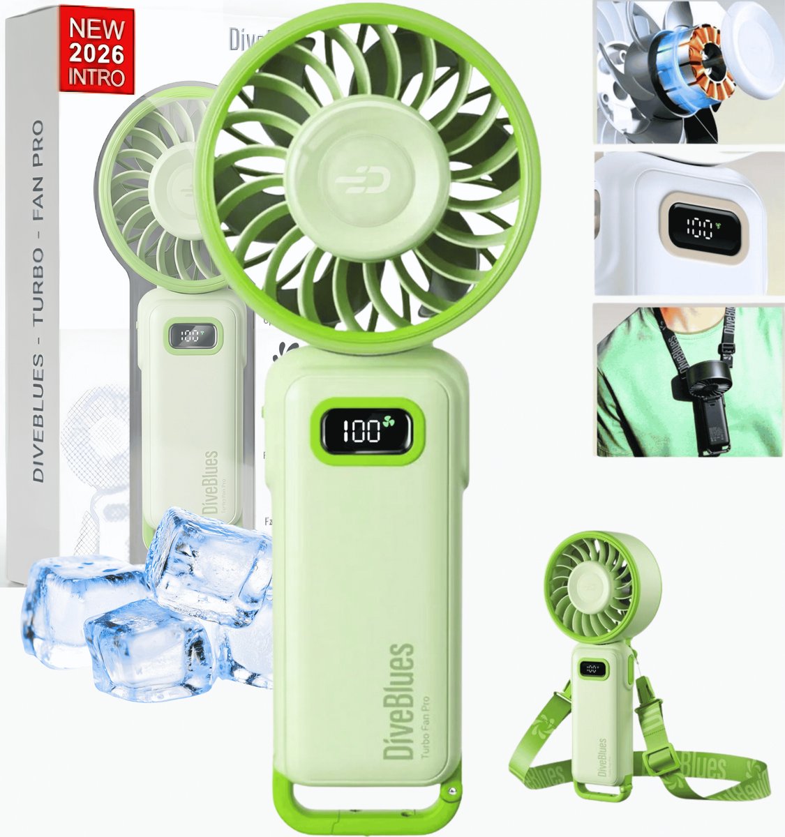 Diveblues® AIR 100 - High Speed Oplaadbare Handventilator – 100 Snelheden – LED Display – Tot 12 uur gebruik - Koelt écht