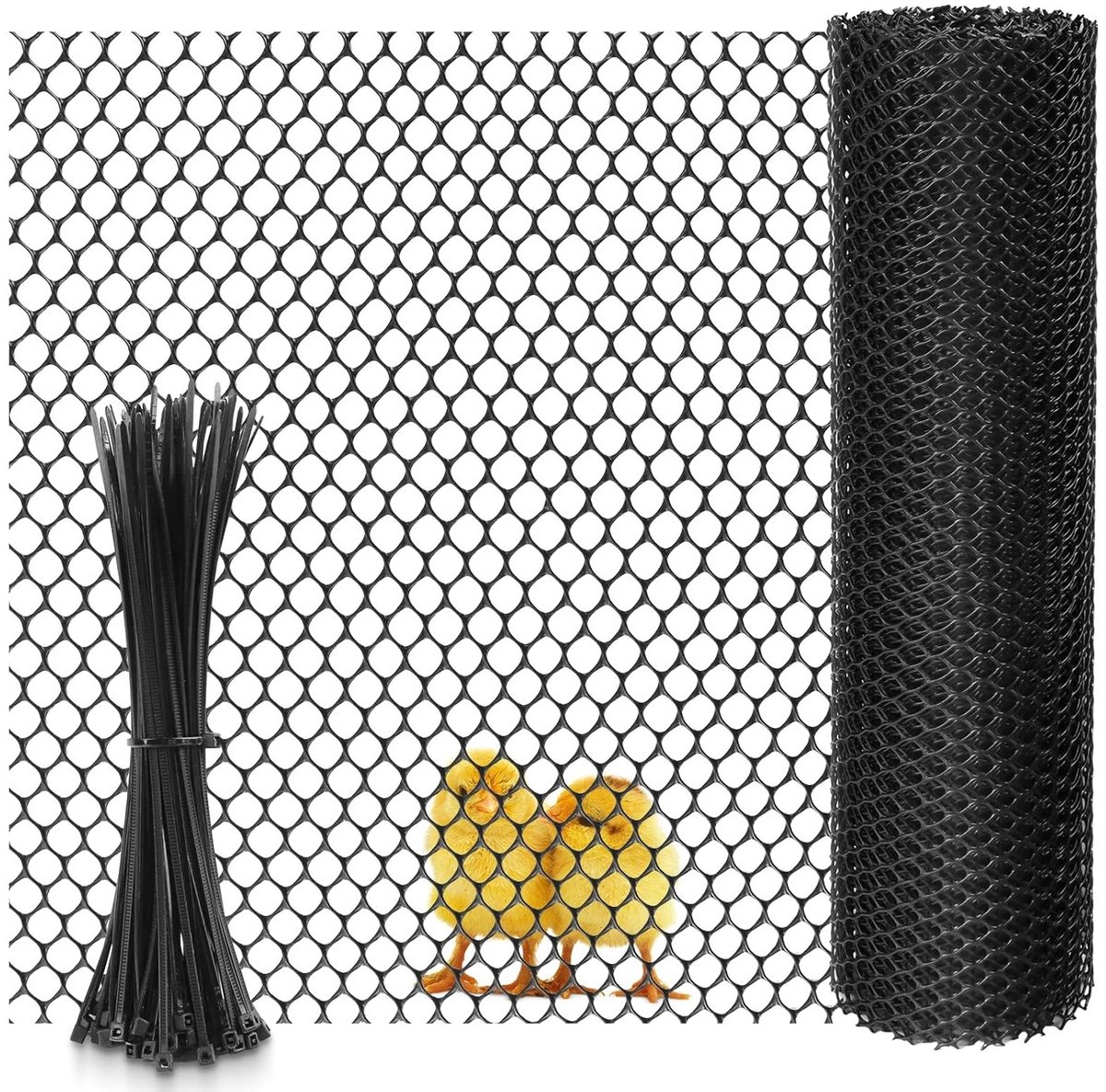 Kippenhek van plastic, gaas voor pluimvee, konijnenafscherming, 0.8 cm draadopening (40 cm x 3 m, zwart)