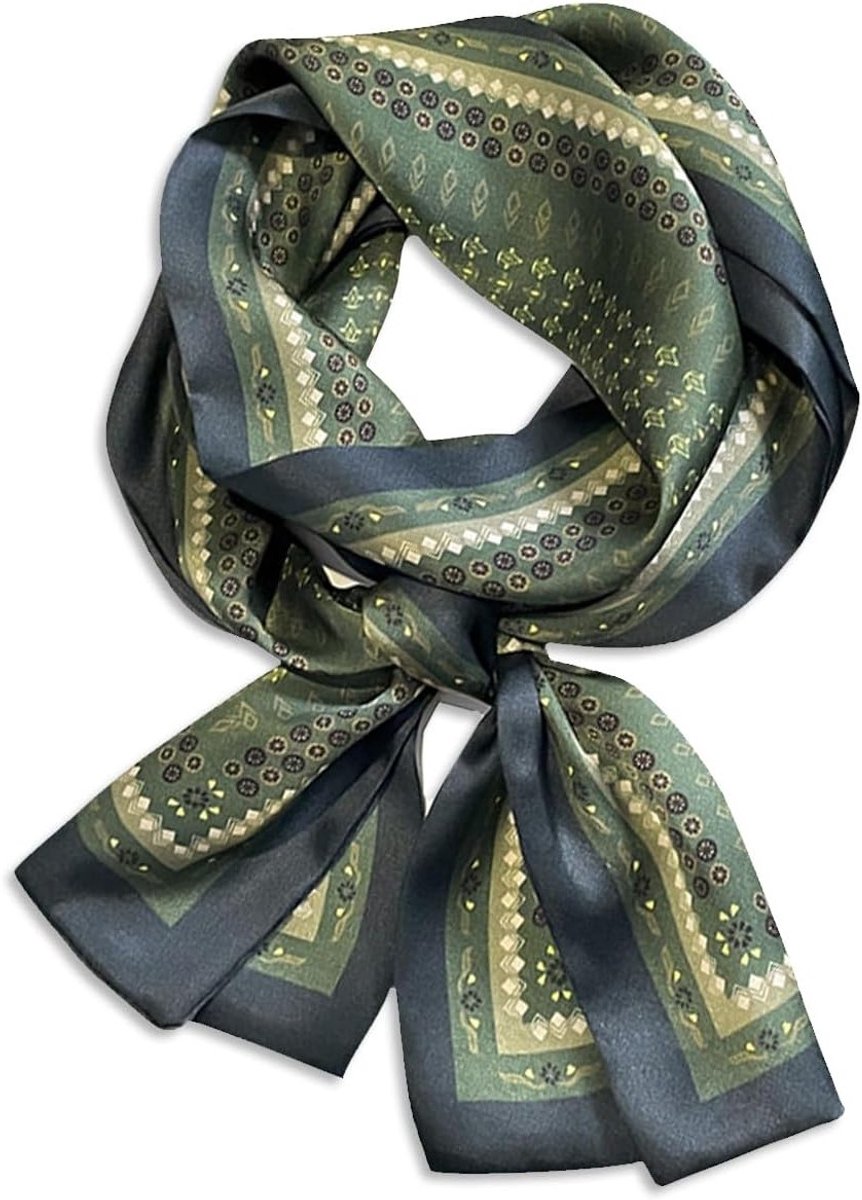 Dunne Zijde Sjaal voor Vrouwen met Paisley Print en Strepen - Lichtgewicht Neckerchief en Haarband in Groen met Diamantpatroon