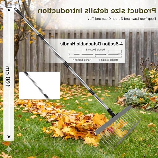Verstelbare bladhark met ergonomische telescoopsteel, ideaal voor gazon, bloembedden en mulch, 21 tanden, 53-160 cm breedte — afbeelding 5
