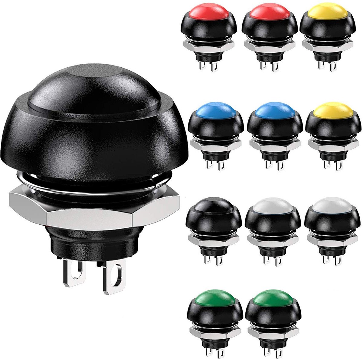 Dailygoods - Dailygoody - Momentary Push Button - Waterproof - Compact en Kleurvol - 12mm - Ideaal voor Lampen en Deurbellen - Set van 12