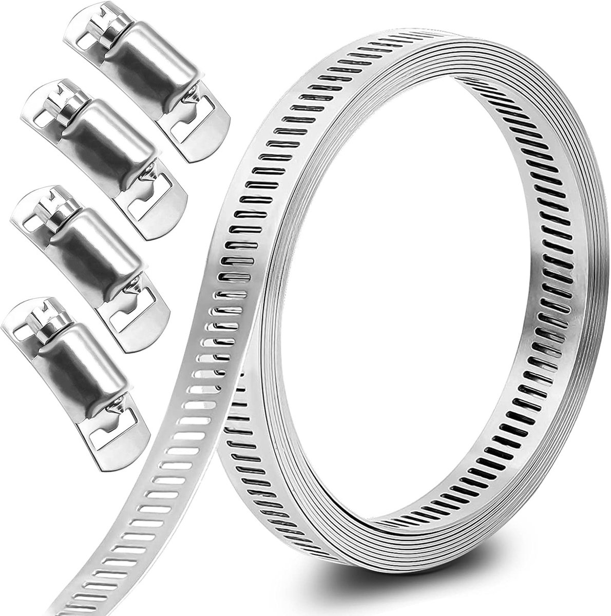 Dailygoody - Slangklemmen - Verstelbare klem - Roestvrij staal 3 m - Klem met schroeven - Geschikt voor plumbing en mechanische toepassingen - Zilver