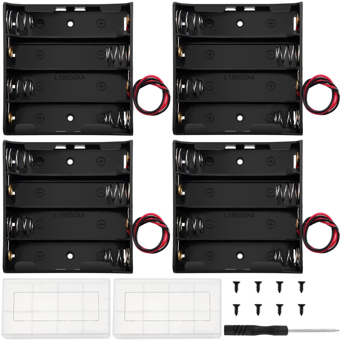 Dailygoods - Dailygoody - Batterijhouder 18650 - Batterij Opbergdoos - Inclusief Draad - Zwart - 4 Slots - Ideaal voor Hobbyisten en Klussen