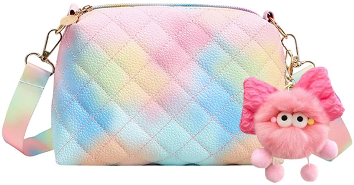 Dailygoods - Cosensi - Dailygoody - Mini Crossbody Tas - Schattige Regenboog Handtas - Met Sleutelhanger - Multikleur - Trendy Handbag voor Kinderen - Geschikt voor Meisjes ...