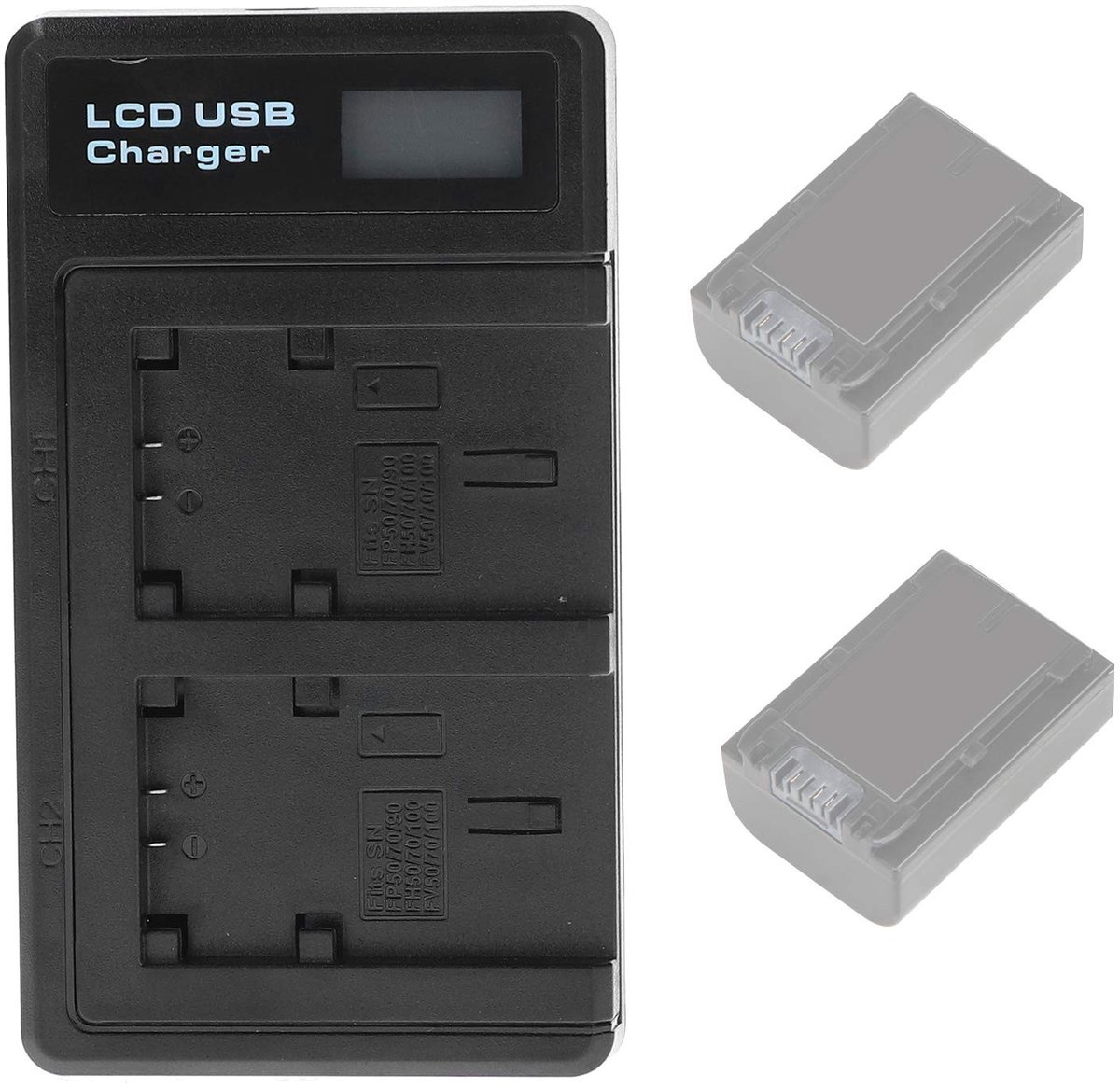 Dailygoods - Dailygoody - Batterijlader - Dubbel Opladen - LCD-scherm - USB-batterijlader - Compatibel met NP FV Batterijen - Ideaal voor Fotografie
