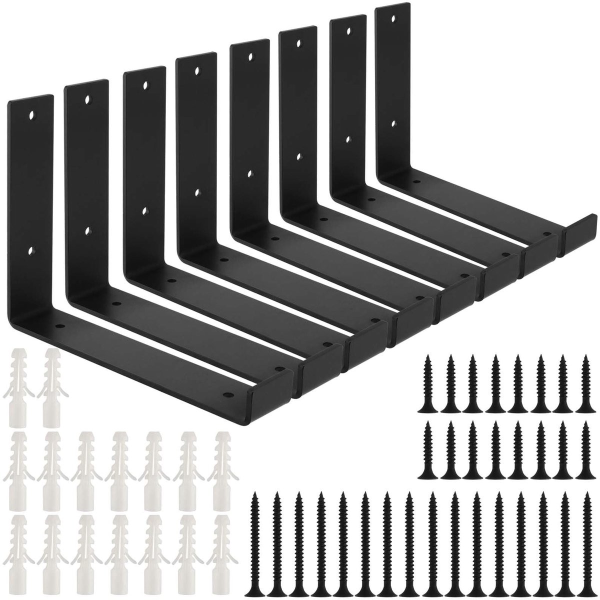 Dailygoody - OmGoods - Dailygoody - L-beugel - 8 stuks plankbeugels - Zwart - Lipbeugels voor wandmontage - Meubels en decoratie - Ideaal voor woonkamer en keuken