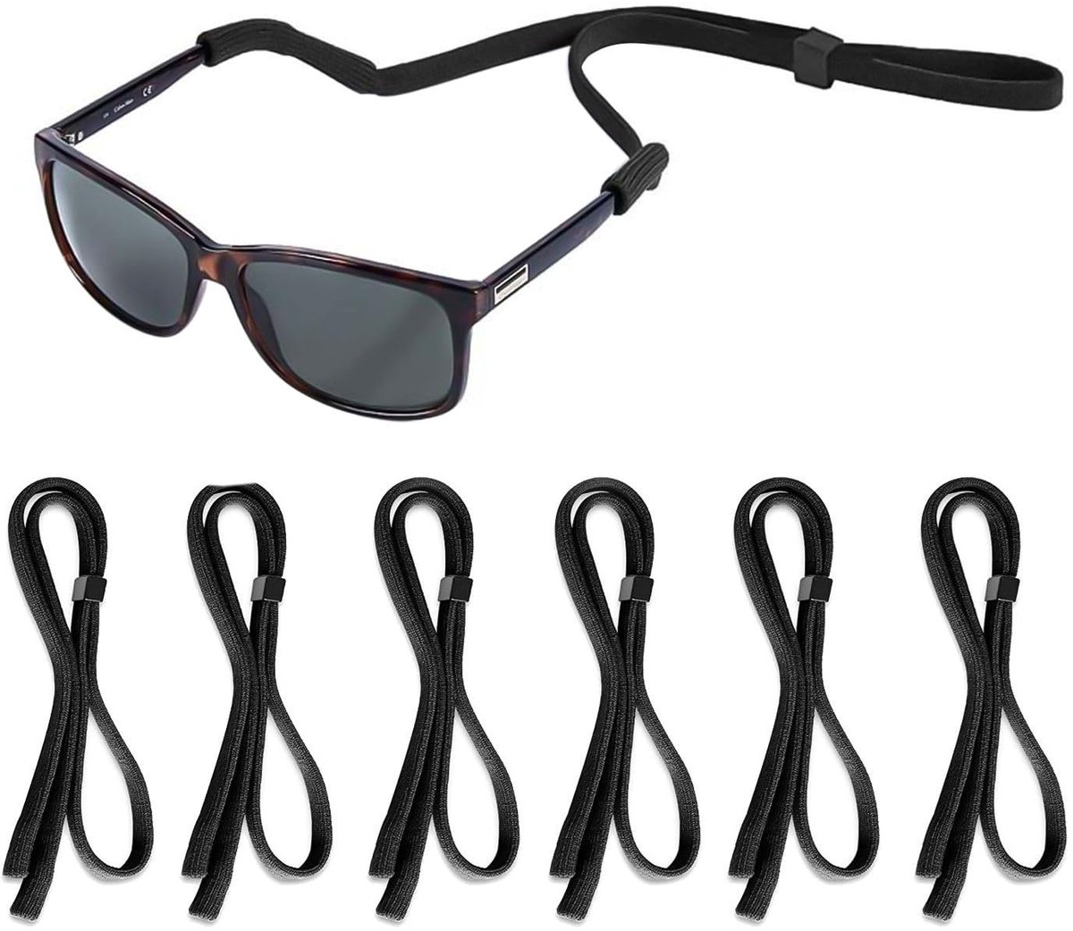 Dailygoody - Brillenkoord - Nylon verstelbaar - Antislip - Zwart - Sportbrilkoord - 6 stuks - Geschikt voor brillen, zonnebrillen en leesbrillen