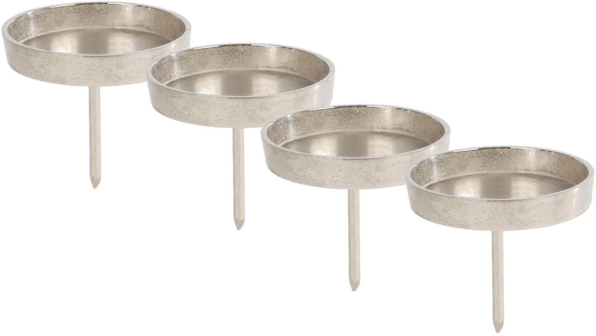 Dailygoods - Dailygoody - Aluminium kaarsenpick - Kaarsenhouder voor stompkaarsen - Set van 4 in zilver - Kaarsstekker voor advents- en kerststuk - Geschikt voor b...