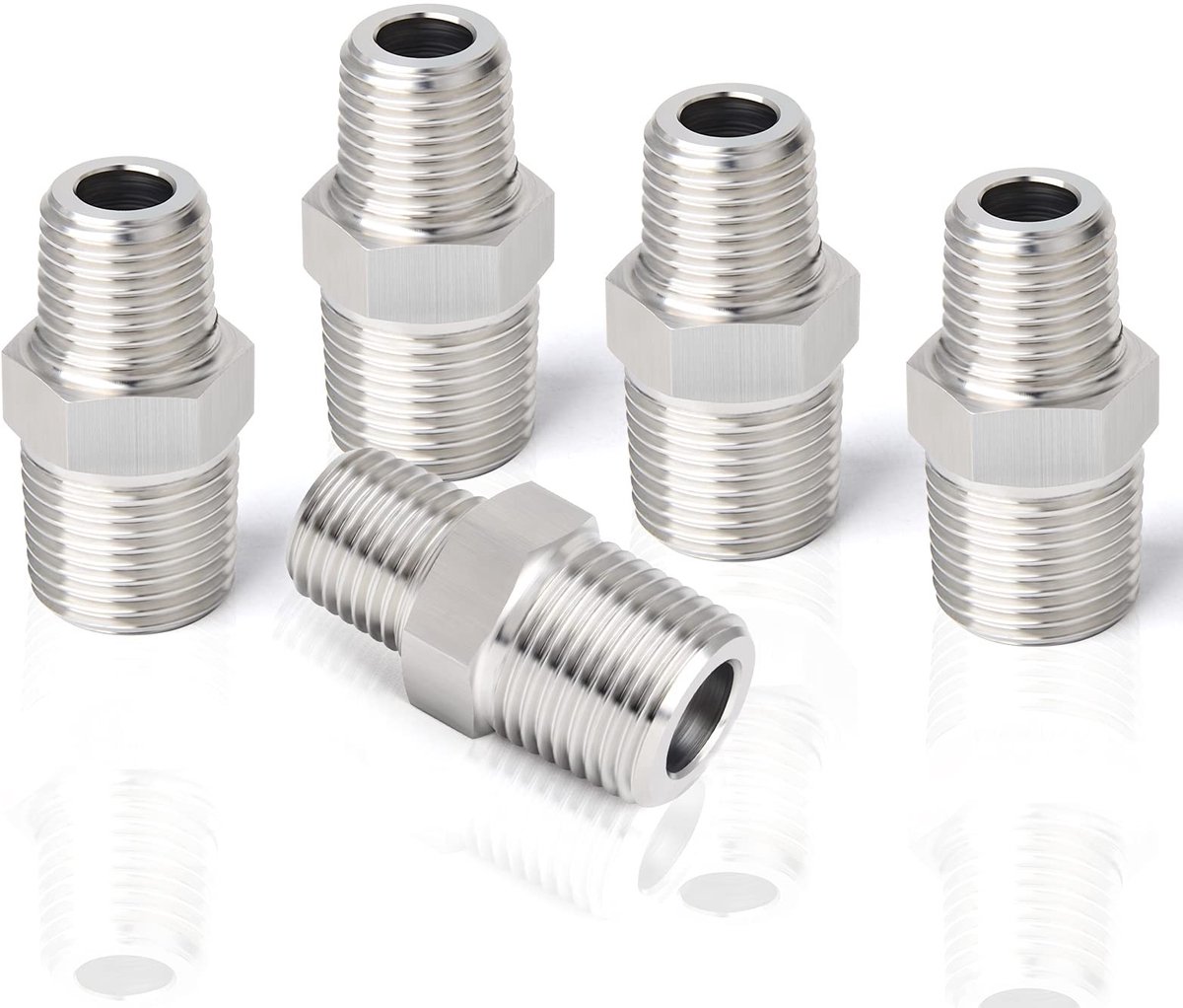 Dailygoods - Dailygoody - 1/2" x 1/4" mannelijke verloopstuk - Roestvrij staal - 5 Stuks - Zeskantkoppeling - Industrieel gebruik - Voor buisleidingen