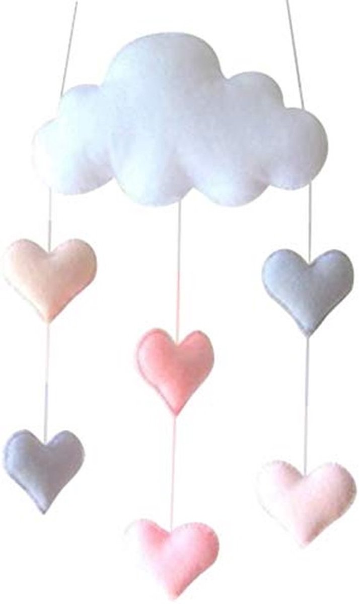 Dailygoods - Dailygoody - Mobiele hangende baby windspel - Plafondmobiel voor kinderkamer - Wolken en hart - Slinger voor babyshower - Hangdecoratie voor babykamer