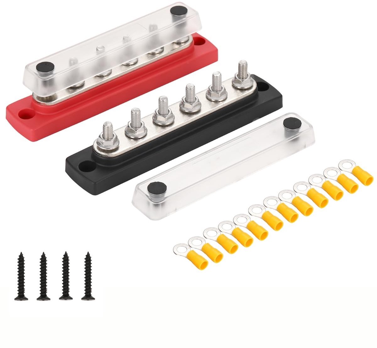 Dailygoods - Dailygoody - 6-positie Busbar DC 12-48V 150A - Transparant Deksel voor Accu's - Ideaal voor Energiebeheer - Geschikt voor Diverse Toepassingen - Betro