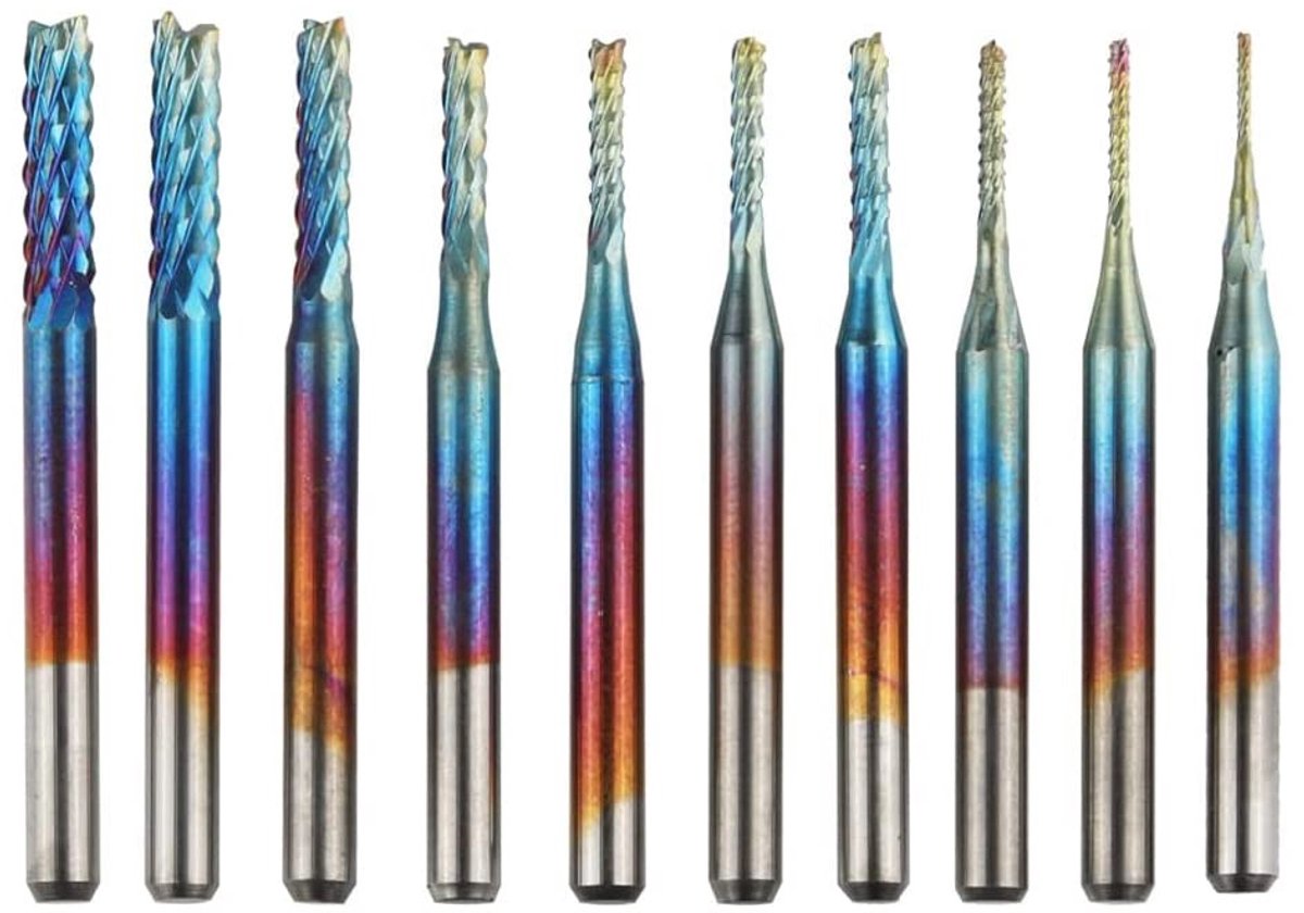 Dailygoods - Dailygoody Router Bits - Houtbewerking - Blauw Coating - Titanium Carbide - Precisie Snijgereedschap - Geschikt voor Hout en Plastics