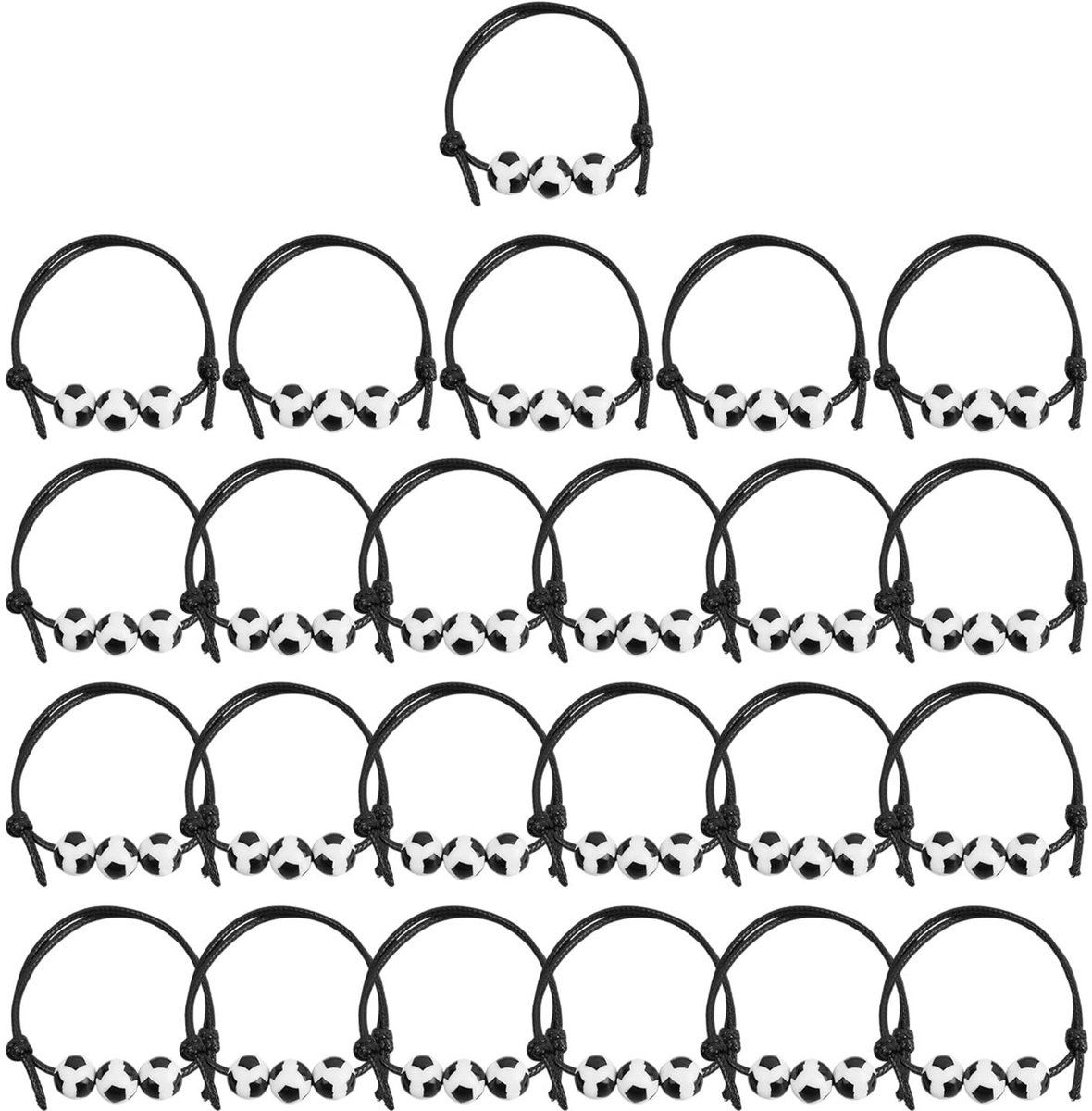 Dailygoods - Dailygoody - Voetbalarmbanden - Gevlochten sportarmbanden - Verstelbaar en duurzaam - Wit en zwart - Vriendschapsarmbanden voor kinderen - 24 stuks