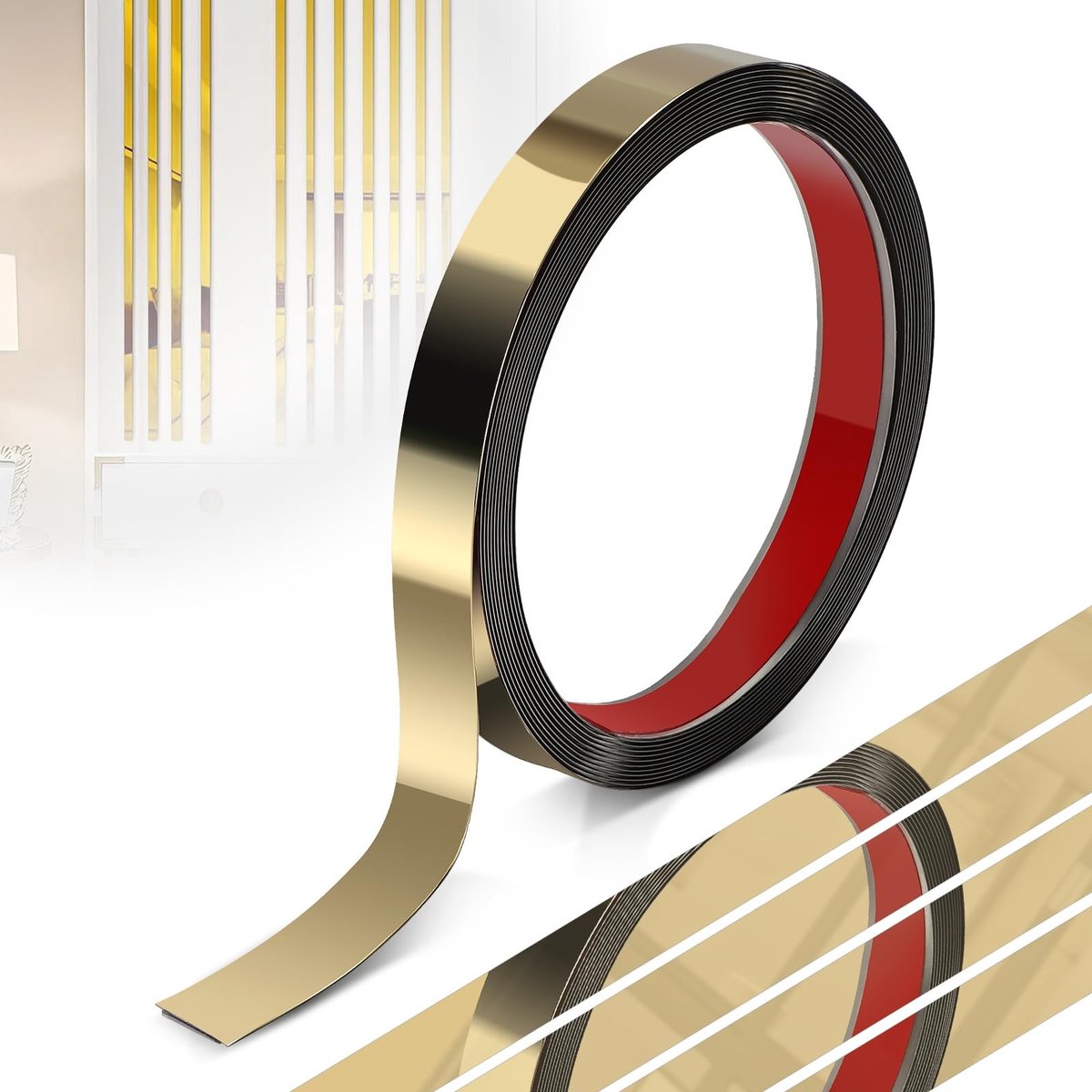 Dailygoods - Dailygoody - Wandlijsten Zelfklevend Roestvrij Staal - Flexibele Sierlijsten voor Decoratie - Goud - Spiegeleffect - Geschikt voor Meubels en Muren